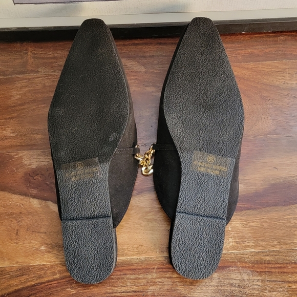 LULU'S Lavareta Black Suede Chain Pointed-Toe Loafer Slides 8.5 - Picture 9 of 14